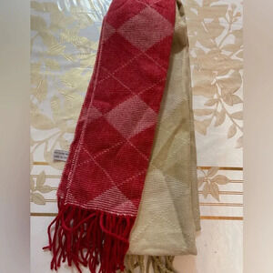 Set Of 2 Acrylic Plaid Scarf Red / Beige 9x70”